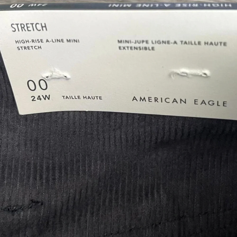 American Eagle Black Corduroy Mini Skirt Size 00 High Rise A-Line NWT